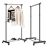 Retoo Kleiderständer auf Rollen Höhenverstellbar, Garderobenständer mit Ausziehbare Kleiderstange aus Edelstahl, Mobil Kleiderwagen, Klamottenständer Stabil bis 10 kg, Rollbarer Rack