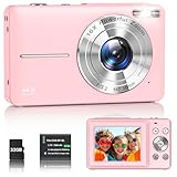 Digitalkamera 1080P Fotokamera 44MP Kamera Fotoapparat Tragbare Kompaktkamera mit 2,4' LCD Bildschirm, 16X Digitalzoom, 32G Micro Speicherkarte, 1 Akku für Kinder Teenager Student Anfänger-Rosa