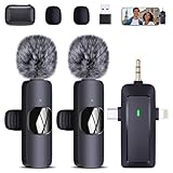 QINOJA Wireless Lavalier Mikrofon für iPhone/Handy/Kamera/Computer - 4 in 1 Ansteckmikrofon Kabellos mit Pop-Filter für Videoaufzeichnung, Live-Streaming, Vlog, TikTok