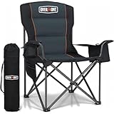OVERMONT Übergroßer Klappbar Camping Stuhl - bis 204KG Belastbar - Faltstuhl Gepolstert mit Getränkehalter Kühltasche hoher Rückenlehne für Garten Balkon Strand Angeln