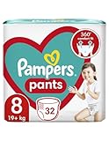 Pampers Pants Windel Größe 8 (19+ kg), 32 Stück, Windeln mit Stop- & Protect Anti-Leckage Hinten