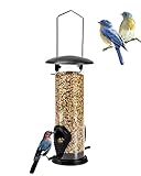 Vogelfutterspender, Futtersäule mit 2 Futterständern Ganzjährige Nutzung Vogelfutterhaus mit 21,5 cm Massivem Transparentrohr Hängend Futterhaus für Vögel Garden