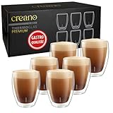 Creano PREMIUM doppelwandige Trinkgläser 400ml - 6er Set - OHNE versiegeltes LOCH deshalb Gastronomie Qualität - 100% Spülmaschinenfest - doppelwandige Gläser - Latte Gläser - Cappucinotassen