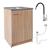 Stamar Spülenschrank Küchenschrank 60 cm Sonoma Spüle mit Armatur und Siphon Geschirrspüler Komplett Montagefertig