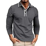 Herren-Poloshirt, klassisch, langärmelig, Basic-Knopf-T-Shirt, leichte Langarmshirt, Golf-Oberteile mit Tasche, Sport Basic Slim Fit Tshirt mit Brusttasche Polohemd Activewear