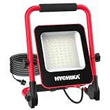 HYCHIKA LED Baustrahler, 50W 5500LM Arbeitsleuchte, LED Arbeitsleuchte mit Stecker, IP65 Wasserdicht Baustrahler LED mit 3M Kabel, Tragbar Baustrahler für Werkstatt oder Baustelle,Garage, 6500K