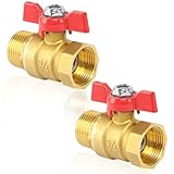 Messing Kugelhahn 3/4 Zoll, 2 Stück Kugelhahn mit Rotem Flügelgriff, Kugelhahn mit Flügelgriff 3/4' IG/AG Messing Absperrventil für Wasserleitungen Wasserhahn