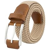 BOZEVON Elastischer Flechtgürtel - Unisex Verstellbar Stretchgürtel Geflochtener Gürtel Business Stoffgürtel Gürtel Lässiger Gürtel für Damen und Herren Länge 105 cm - Beige