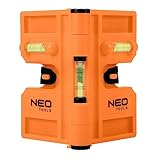 NEO TOOLS Pfostenwasserwaage, mobil, 3 Libellen, 4 Magnete, verstellbar von 15-180°, aus robustem Kunststoff, Arbeitslänge von 209 mm, beweglicher Ausführung, zum Bestimmen von Höhen