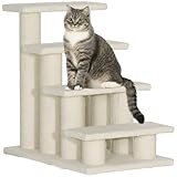 PawHut Tiertreppe Katzentreppe Hundetreppe Treppe für Katze und Hunde 4 Stufen Cremeweiß 63,5x43x60cm