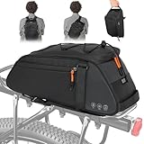 4 in1 Fahrrad Gepäckträgertasche, 10L Wasserdicht Reflektierend Bike Saddle Bag Multifunktionale Bike Rear Rack Bag mit Shoulder Strap Rucksackfunktion für Radfahren Pendeln Camping (Schwarz)