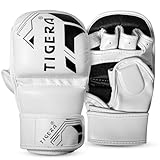 TIGERA MMA Gloves | Open Palm Sparring & Grappling Mitts | Martial Arts for Men & Women | Wrist Support | Combat Sports: MMA, Boxing, Muay Thai, Kickboxing (White, S/M)