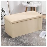 Pobbycrafm Sitzbank mit Stauraum, Große Lederbank mit Stauraum, Gepolsterte Truhenbank Bis 150 kg Belastbar für Wohnzimmer Schlafzimmer Flur, 76x38x38cm Beige