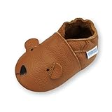 YIHAKIDS Krabbelschuhe Babyschuhe Lauflernschuhe Kleinkind Lederschuhe Hausschuhe Bär Weiche Sohle Lernlaufschuhe (Size L, Braun, 12-18 Monate, 23 EU)