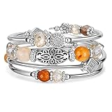 FULU AUTUMN Damen Boho Armband mit Mehrschichtiges Perlen Silber Wickelarmband Modeschmuck Geschenke zum Geburtstag und Muttertag für Frauen(Brown)