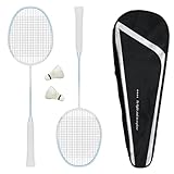 Badmintonschläger, Badmintonschläger, 2er-Set, Vollkohlefaser, 5U, leicht, mit 2 Schlägern, 2 Federbällen, 1 Tragetasche, für Anfänger, Schülertraining
