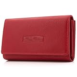 ekavale Damen-Geldbörse XXL aus Rindsleder mit RFID, Leder-Geldbörse mit Vielen Fächern für Frau (Rot)
