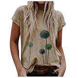 Damen Sommer Tshirt Kurzarm Bluse mit Rundhalsausschnitt Bunte Blumen Drucken T-Shirt Tee Tops Pullover Teenager Mädchen Pulli Tunika Shirt Freizeit T Shirts Longbluse für Frauen