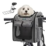 DAISTERN Hundekorb Fahrrad Vorne bis 10KG, Faltbarer Atmungsaktiver Hundefahrradkorb 4 in 1 Rucksack Schultertasche Autositz mit Robuste L-förmige Halterung Φ55mm, Bequemes Kissen, Reflektorstreifen