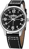 Thunderbirds Armbanduhr Echt Leder Uhr 42 mm 3ATM Miyota 2035 schwarz weiß Fliegeruhr Flieger (schwarz)