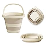 Lvjkes Faltbarer eimer, 10 liter Große Kapazität mit Tragegriff, Kunststoff-Multifunktions falteimer, robust und langlebig, Platzsparend, Tragbare, Für Reinigung, Camping, Angeln, Reisen (Milchgelb)