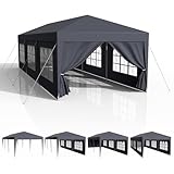 Pavillon 3x9m Wasserdicht, Garten Pavillon Stabil Stecksystem-Metallgestänge, Festzelt, Erdhaken-Seil, Party Zelt PE-Plane, Faltpavillon mit Seitenwänden für Party-Camping-Markt, UV-Schutz, Anthrazit