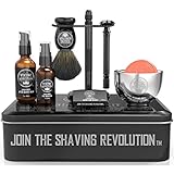 Viking Revolution - Luxus Rasierset Für Manner - Sicherheitsrasierer mit Doppelter Schneide, Ständer, Schale, After-Shave-Balsam, Pre-Shave-Öl, Dachs-Bürste, Rasierhobel Herren - Geschenke Für Männer