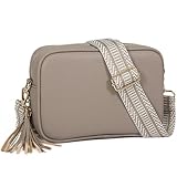 Mabel Umhängetasche für Damen, kleine Schultertasche, Handtasche mit breitem, verstellbarem Canvas-Riemen, leichte Umhängetasche für Damen und Mädchen, Reisen, Einkaufen, Arbeit, Alltag – Drew, taupe