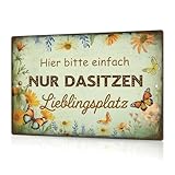 Putuo Decor Metallschild 'Hier bitte einfach nur dasitzen', Aluminium Wanddeko für Zuhause, Garten, Terrasse, Wohnzimmer, Wanddekoration 30x20 cm (nur dasitzen)