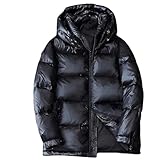 Vsadsau Herren-Jacke, 90 % weiße Entendaunen, lässiger Reißverschluss, Übermäntel, Winter, dicke Kapuze, Brotjacke, Schwarz , 4XL