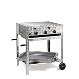 Gasgrill-Kombibräter 11kW 3-flammiger Edelstahl-Brenner fahrbar mit Grillrost und Stahlpfanne Gastrobräter Profigrill Verein