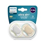 Philips Avent ultra air Schnuller - 2er Pack, BPA-freier, atmungsaktiver Schnuller für Babys von 0-6 Monaten, inklusive Transport- und Sterilisationsbox, grün/braun (Modell SCF085/15)