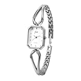 JewelryWe Damenuhr Edelstahl Rechteck Uhren Damen - Silber Analog Quarz Armbanduhr mit Edelstahl Armband und Rechteckigem Strass Zifferblatt Elegant Beiläufige Armkette Uhr für Frauen Mädchen