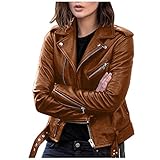 Rrongwn Damen Lederjacke Kurz Kunstlederjacke,Bikerjacke Reverskragen Reißverschluss Leder Jacke Übergangsjacke Stilvoll Und Kompetent, Kunstlederjacke Mit Reißverschluss