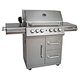 Mayer Barbecue ZUNDA Gasgrill MGG-342 Master mit Backburner u. Seitenbrenner Grillstation, 100% Edelstahl, Grillfläche 70 x 45 cm, inkl. Drehspieß (220 V) u. Schutzhülle