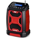 Baustellenradio Mit Akku Aufladbar (6000mAh), Tragbares DAB+/FM Radio, Bluetooth Lautsprecher & Dual Radiowecker,Starkem Empfang, Staubbeständig/Stoßfest für Baustelle/Camping/Garten(Rot)