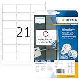 HERMA 5074 Universal Etiketten ablösbar, 25 Blatt, 63,5 x 38,1 mm, 21 pro A4 Bogen, 525 Stück, selbstklebend, bedruckbar, matt, blanko Papier Klebeetiketten Aufkleber, weiß