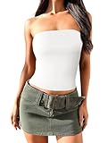 Imily Bela Top Damen Sommer Sexy Bandeau Top Y2k Basic Tube Top Trägerloses Oberteile Casual Weiß S