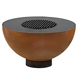 BBQ-Toro Feuerschale mit Grill Ø 60 cm | Rostoptik | Feuerplattengrill, Outdoor Feuerstelle mit Grillplatte, Grill Feuerschale | Brennschale, Feuerwanne für Garten, Garden Fire Pit, Fire Bowl