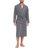 COLORFULLEAF Bademantel Herren aus 100% Baumwolle Leicht Sauna Morgenmantel Männern Reisebademantel Saunamantel mit Tasche(Dunkelgrau,L)