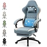 Dowinx Gaming Stuhl Stoff mit Taschenfederkissen, Massage Gaming Sessel mit Fußstütze, Ergonomischer PC Stuhl Gamer Stuhl Bürostuhl 150 kg belastbarkeit, Blau