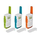 Motorola Solutions – T42 Triple Walkie Talkie Talkabout, Funkgeräte-Set mit 3 Einheiten, PMR446, 16 Kanäle, Reichweite 4 km, Mehrfarbig, einfache Kopplung, wasserbeständig