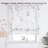 Joyswahl Raffrollo mit Schlaufen Landhausstil Raffgardinen Wohnzimmer Schlaufenrollo Fenster Vorhänge Transparent mit Blatt- und Blumenmuster BxH 120x140 cm Grün 1er Pack