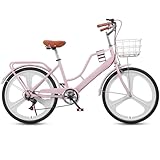 LSQXSS City- und Strandfahrrad für Damen, 7-Gang-Hybridfahrrad, leichtes Pendlerfahrrad für Erwachsene Teenager, Rahmen mit tiefem Durchstieg, Speichenräder mit Luftbereifung, empfindliche Bremsen