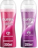 Durex Gleitgel 2-in-1 Massage Gel – wasserbasiertes Gleitmittel für Ganzkörpermassagen & Intimbereich – klebt nicht & hinterlässt keine Flecken – Aloe Vera und Guarana – 2 x 200 ml im Spender