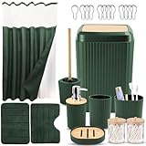 Komplettes Badezimmer-Zubehör-Set mit Duschvorhang und Teppichen (Badezimmer-Sets, Duschvorhang, Badteppiche, Dunkelgrün)
