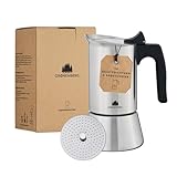 Groenenberg Espressokocher Induktion + Reduziersieb I Edelstahl Mokkakanne 4 oder 6 Tassen Espresso I Espressokanne inkl. Ersatzdichtung