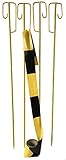 UvV Absperrleinenhalter Stahl Set Laterneneisen 1200 mm lang Ø14 mm mit UVV-Bügel und 1 Rolle (100m) Warnband/Absperrband (Gelbe Absperrung 4 Stück Set)