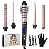 Carehabi Lockenstab 5 in 1 Set, 9-32mm Lockenstab mit Verschiedenen Aufsätzen für Große und Kleine Locken, 160-230°C Lockenwickler Kit mit Handschuhe & Haarspange