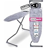 EUROGOLD® Premium Bügelbrett 120x42cm [INKL. TURBOBEZUG & ABLAGE] - Bügeltisch mit rutschfesten Füßen (Made in Europe) Bügeltisch Ironing Board - Stabil & Höhenverstellbar inkl. Baumwollenbezug (Grau)
